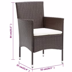 vidaXL Garden Dining Set with Cushions Black|Brown Multi Sizes 3/5/7/9 Piece - brown, 85 cm table length/ 3 piece