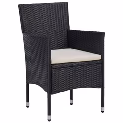 vidaXL Garden Dining Set 3 Piece Poly Rattan and Tempered Glass Black Seat
