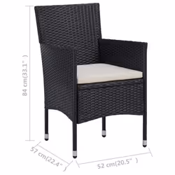 vidaXL Garden Dining Set 3 Piece Poly Rattan and Tempered Glass Black Seat