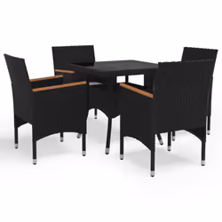 vidaXL Garden Dining Set 5 Piece Poly Rattan and Tempered Glass Black Seat