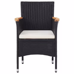 vidaXL Garden Dining Set 5 Piece Poly Rattan and Tempered Glass Black Seat