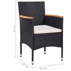 vidaXL Garden Dining Set 5 Piece Poly Rattan and Tempered Glass Black Seat