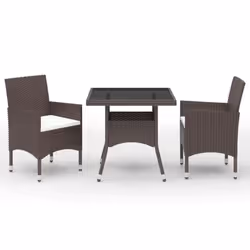 vidaXL Garden Dining Set 3 Piece Poly Rattan and Tempered Glass Brown Seat