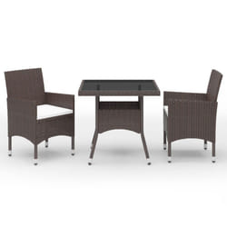vidaXL Garden Dining Set 3 Piece Poly Rattan and Tempered Glass Brown Seat