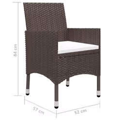 vidaXL Garden Dining Set 3 Piece Poly Rattan and Tempered Glass Brown Seat