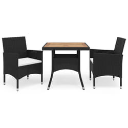 vidaXL Solid Wood and Poly Rattan Garden Dining Set 3 Piece Black Dining Chair