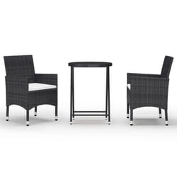vidaXL Garden Bistro Set 3 Piece Poly Rattan and Tempered Glass Black Table