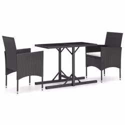 vidaXL Garden Dining Set 3 Piece Poly Rattan and Tempered Glass Black Seat