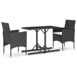 vidaXL Garden Dining Set 3 Piece Poly Rattan and Tempered Glass Black Seat