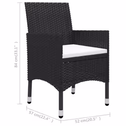 vidaXL Garden Dining Set 3 Piece Poly Rattan and Tempered Glass Black Seat