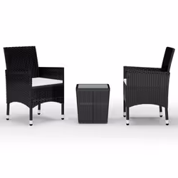 vidaXL Garden Bistro Set 3 Piece Poly Rattan and Tempered Glass Multi Colours - black