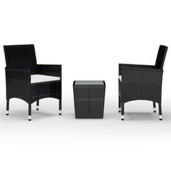 vidaXL Garden Bistro Set 3 Piece Poly Rattan and Tempered Glass Multi Colours - black