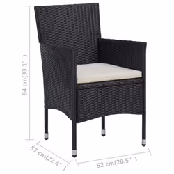 vidaXL Garden Bistro Set 3 Piece Poly Rattan and Tempered Glass Multi Colours - black