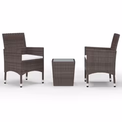 vidaXL Garden Bistro Set 3 Piece Poly Rattan and Tempered Glass Multi Colours - brown