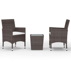 vidaXL Garden Bistro Set 3 Piece Poly Rattan and Tempered Glass Multi Colours - brown