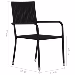vidaXL Garden Dining Chairs 2 pcs Stackable Outdoor Chair Black Poly Rattan - Additional view 5