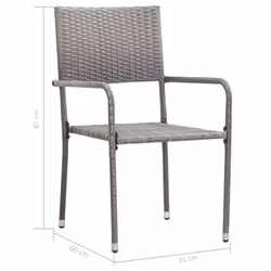 vidaXL Garden Dining Chairs 2 pcs Stackable Outdoor Chair Grey Poly Rattan - Additional view 6