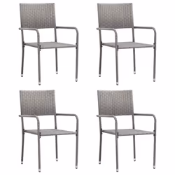 vidaXL Garden Dining Chairs 4 pcs Stackable Outdoor Chair Grey Poly Rattan