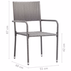 vidaXL Garden Dining Chairs 6 pcs Stackable Outdoor Chair Grey Poly Rattan - Additional view 6