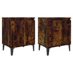 vidaXL Bed Cabinet with Metal Legs Nightstand Side Table Bedroom Bed Table - smoked oak, 2