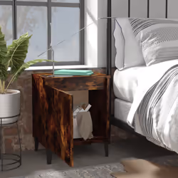 vidaXL Bed Cabinet with Metal Legs Nightstand Side Table Bedroom Bed Table - smoked oak, 2 - Additional view 4
