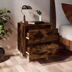 vidaXL Solid Wood Bed Cabinet with Legs Smoked Oak Bedside Storage Cabinet - Additional view 4