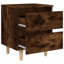 vidaXL Solid Wood Bed Cabinet with Legs Smoked Oak Bedside Storage Cabinet - Additional view 8