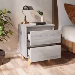 vidaXL 2x Solid Wood Bed Cabinets with Legs Grey Sonoma Side Storage Cabinet - Additional view 7