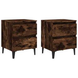 vidaXL 2x Bed Cabinets with Metal Legs Smoked Oak Side Table Storage Cabinet