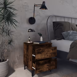 vidaXL 2x Bed Cabinets with Metal Legs Smoked Oak Side Table Storage Cabinet - Additional view 4