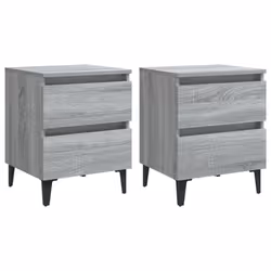 vidaXL 2x Bed Cabinets with Metal Legs Grey Sonoma Side Table Storage Cabinet