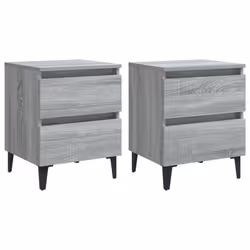 vidaXL 2x Bed Cabinets with Metal Legs Grey Sonoma Side Table Storage Cabinet