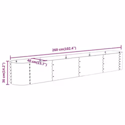 vidaXL Garden Planter Patio Flower Pot Raised Garden Bed Powder-coated Steel - grey, 260 x 40 x 36 cm