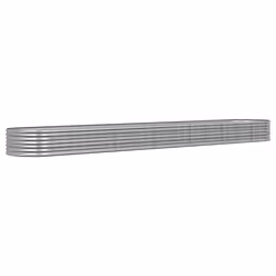 vidaXL Garden Planter Patio Flower Pot Raised Garden Bed Powder-coated Steel - silver, 512 x 80 x 36 cm