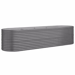 vidaXL Garden Planter Patio Flower Pot Raised Garden Bed Powder-coated Steel - grey, 296 x 80 x 68 cm