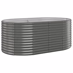 ) vidaXL Garden Planter Patio Flower Pot Raised Garden Bed Powder-coated Steel - Grey, 175 x 100 x 68 cm (L x W x H