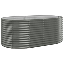 ) vidaXL Garden Planter Patio Flower Pot Raised Garden Bed Powder-coated Steel - Grey, 175 x 100 x 68 cm (L x W x H