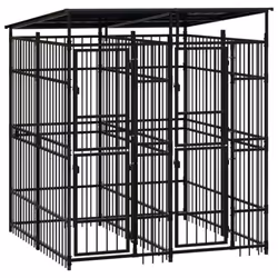 vidaXL Outdoor Dog Kennel with Roof Steel 3.69 m? Puppy Enclosure Dog House