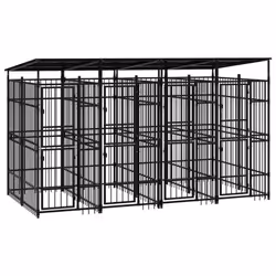 vidaXL Outdoor Dog Kennel with Roof Steel 7.37 m? Puppy Enclosure Dog House