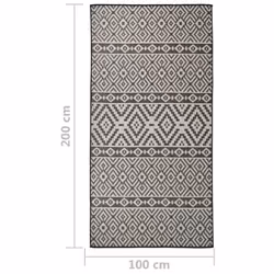 vidaXL Outdoor Flatweave Rug Patio Garden Runner Mat Area Rug Floor Carpet - black stripes, 100 x 200 cm - Additional view 5