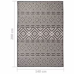 vidaXL Outdoor Flatweave Rug Patio Garden Runner Mat Area Rug Floor Carpet - black stripes, 140 x 200 cm - Additional view 5