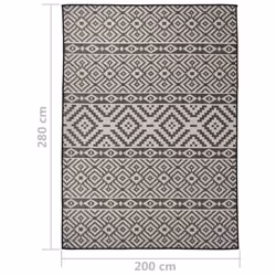 vidaXL Outdoor Flatweave Rug Patio Garden Runner Mat Area Rug Floor Carpet - black stripes, 200 x 280 cm - Additional view 5