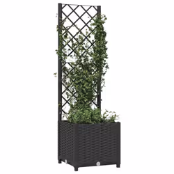 vidaXL Garden Planter with Trellis Black PP Raised Bed Flower Box Plant Pot