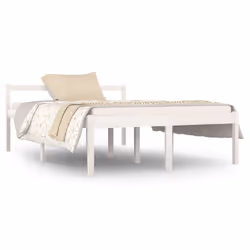 vidaXL Bed Frame Bedroom Bed Base Matress Foundation Bedstead Solid Wood Pine - white, 135 x 190 cm