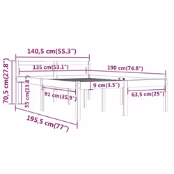 vidaXL Bed Frame Bedroom Bed Base Matress Foundation Bedstead Solid Wood Pine - white, 135 x 190 cm