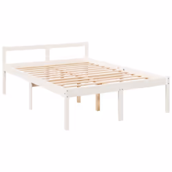 vidaXL Bed Frame Bedroom Bed Base Matress Foundation Bedstead Solid Wood Pine - white, 135 x 190 cm - Additional view 8