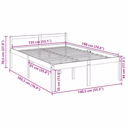 vidaXL Bed Frame Bedroom Bed Base Matress Foundation Bedstead Solid Wood Pine - white, 135 x 190 cm - Additional view 9