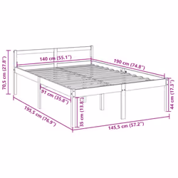 vidaXL Solid Wood Pine Bed Frame Bed Base Frame Multi Colours Multi Sizes - brown, 140 x 190 cm - Additional view 4