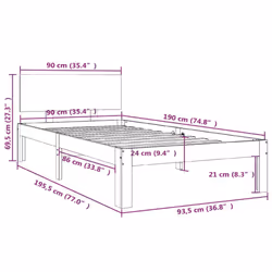 vidaXL Bed Frame Bedroom Bed Base Bedstead Mattress Foundation Solid Wood - brown, 3ft single - Additional view 8
