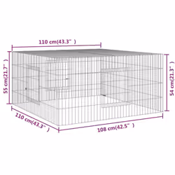 vidaXL Rabbit Cage Galvanised Iron Rabbit Enclosure Animal Cage Multi Sizes - 110 x 110 x 55 cm
